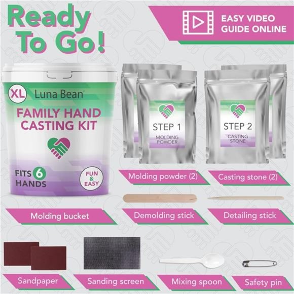 Luna Bean  Oversize XL Family Hand Casting Kit – Family Size Hand Molding Kit - Picture 5 of 5